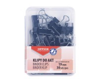 OFFICE products foldback clips, black, 19 mm, plastic box of 30 pieces