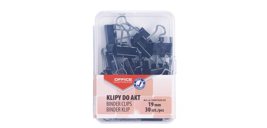 OFFICE products pince foldback, noir, 19 mm, boîte en plastic de 30 pièces
