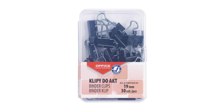 OFFICE products pince foldback, noir, 19 mm, boîte en plastic de 30 pièces