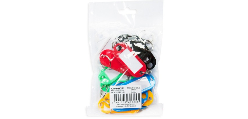 OFFICE products sleutelhanger, geassorteerde kleuren, plastic ophangzakje van 20 stuks