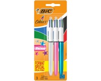 Bic 4 Colours Shine stylo bille 4 couleurs, medium, 4 couleurs d'encre classique, blister de 3 pièces