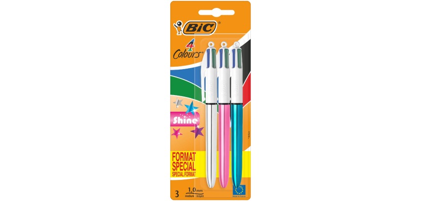 Bic 4 Colours Shine ballpoint pen 4 colors, medium, 4 classic ink colors, pack of 3 pieces