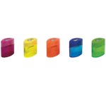 M+R Elliptic Swing sharpener, 2 holes, with container, box of 10 pieces, assorted colors
