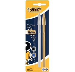 Bic stylo bille Cristal Shine, blister de 2 pièces (or et argent)