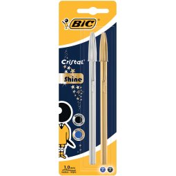 Bic stylo bille Cristal Shine, blister de 2 pièces (or et argent)