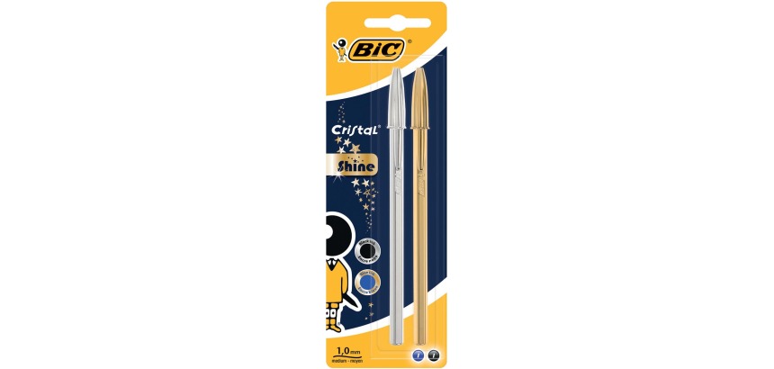 Bic Kugelschreiber Cristal Shine, Blister mit 2 Stück (Gold und Silber)