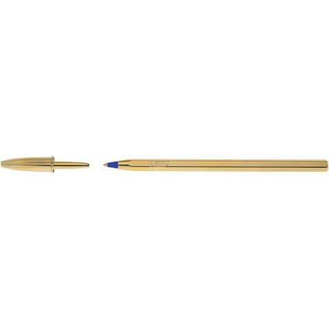 Bic balpen Cristal Medium, gouden lichaam, blauwe inkt, doos van 20 stuks