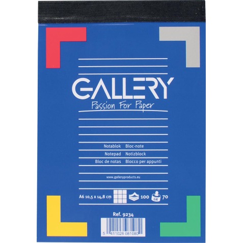 Gallery carnet de notes, ft A6, quadrillé 5 mm, bloc de 100 feuilles