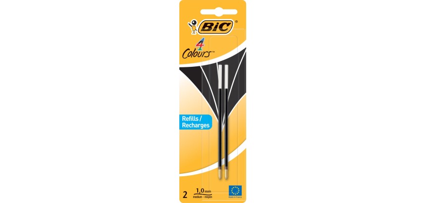 Bic Nachfüllung für Kugelschreiber 4 Colours Medium, Blisterpackung mit 2 Stück, schwarz