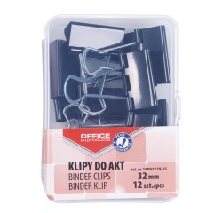 OFFICE products pince foldback, noir, 32 mm, boîte en plastic de 12 pièces
