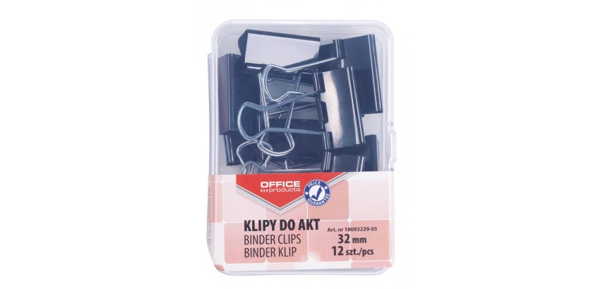 OFFICE Produkte Foldback-Klammern, schwarz, 32 mm, Plastikbox mit 12 Stück