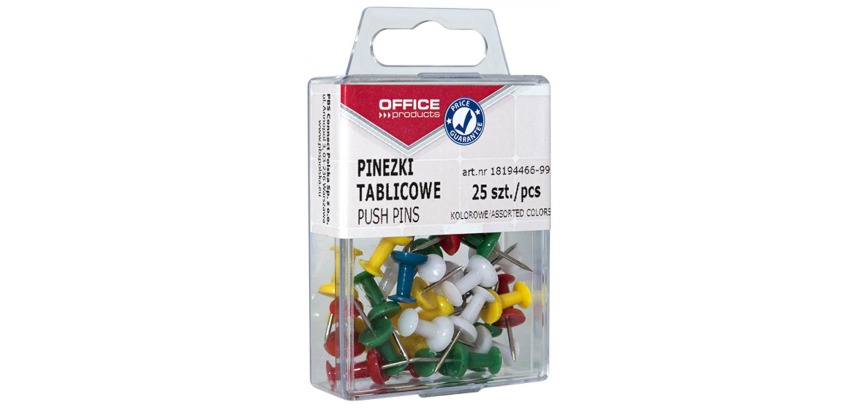 OFFICE products epignles d'affichage, couleurs assorties, boîte suspendue plastique de 25 pièces
