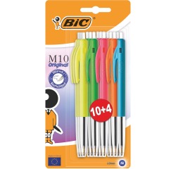 Bic stylo bille M10 Original Ultracolours, blister de 10 + 4 gratuits