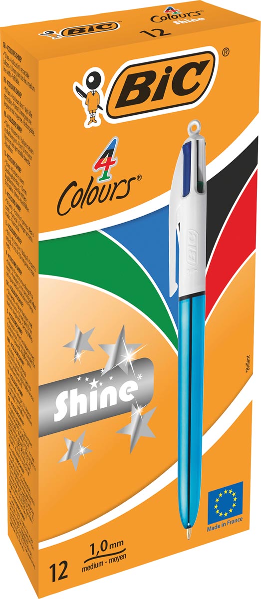 Bic 4 Colours Shine, stylo bille, 0,32mm, 4 couleurs d'encre