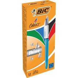 Bic 4 Colours Shine stylo bille 4 couleurs, moyen, 4 couleurs d'encre classique, corps bleu métalisé