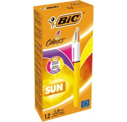Bic Colours Sun 4-kleurenbalpen, medium, fashion inktkleuren, lichaam geel