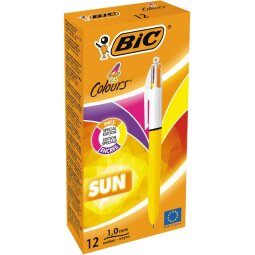 Bic 4 Colours Sun stylo bille 4 couleurs, moyen, 4 couleurs d'encre fashion, corps jaune