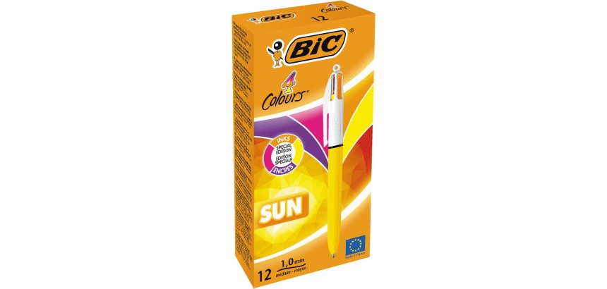 Bic 4 Colours Sun ballpoint pen, medium, 4 fashion ink colors, yellow body