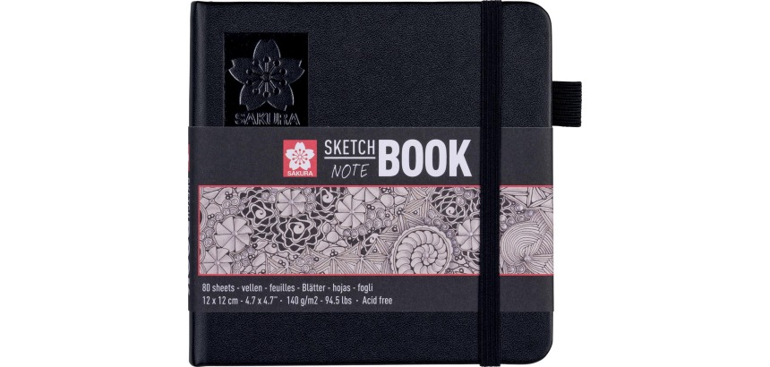 Schetsboek Sakura 80 witte vellen 140gr 120x120mm zwart