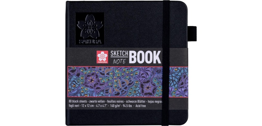 Sakura carnet de croquis, 80 pages, 140 g/m², ft 12 x 12 cm, papier noir