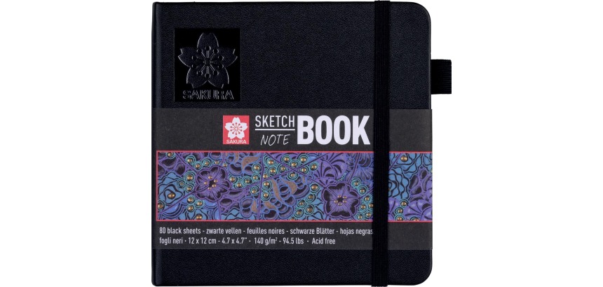 Sakura carnet de croquis, 80 pages, 140 g/m², ft 12 x 12 cm, papier noir