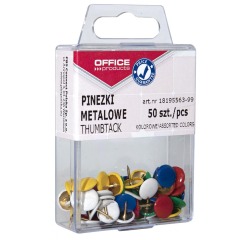 OFFICE products punaises, couleurs assorties, boîte suspendue plastique de 50 pièces