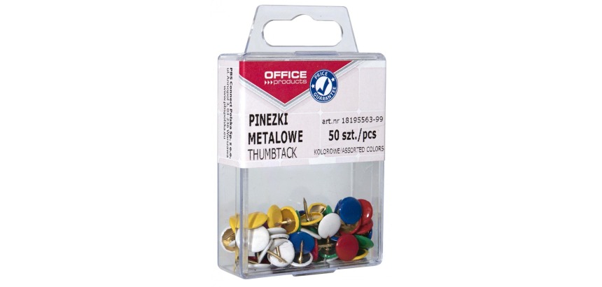 OFFICE products punaises, couleurs assorties, boîte suspendue plastique de 50 pièces