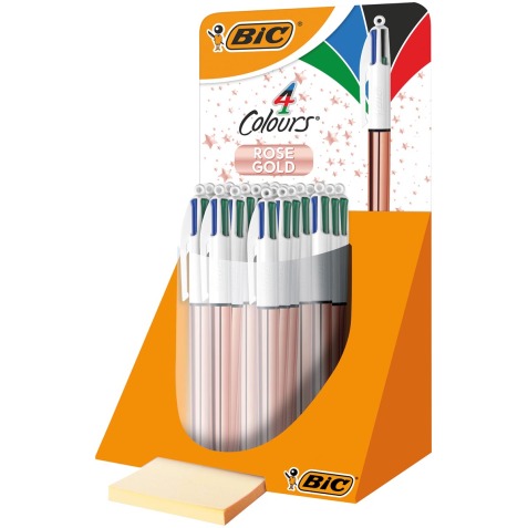 Bic 4 Colours Rose Gold stylo bille 4 couleurs, moyen, 4 couleurs d'encre classique, présentoir de 20 piè