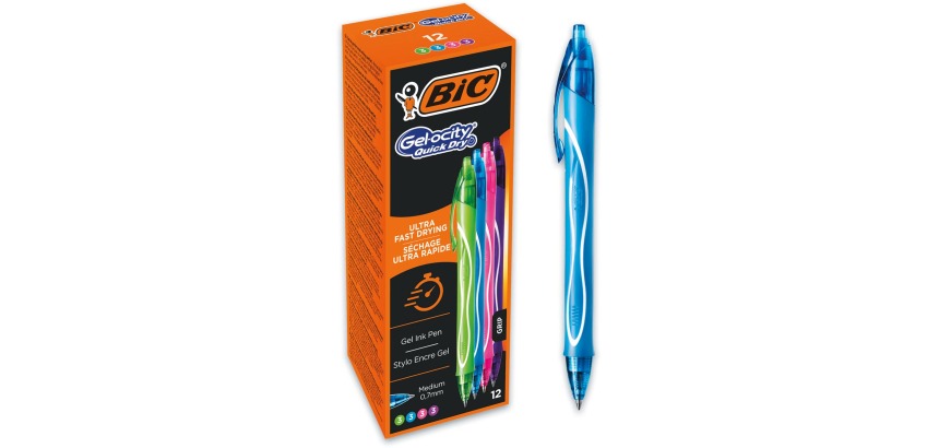 Bic Gel-ocity gel roller, quick dry with click system, medium 0.7mm, assorted