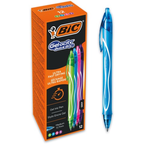 Bic Gel-ocity gelroller, sneldrogend met kliksysteem, medium 0,7mm, assorti