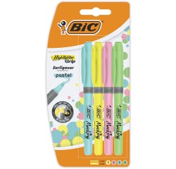 Markeerstift Bic grip pastel assorti blister à 4 stuks