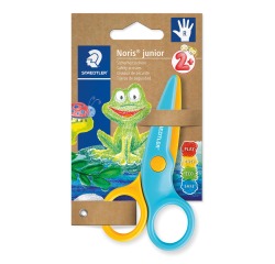 Staedtler kinderschaar Noris Junior, ft 10 cm, rechtshandig, RVS, geel/blauw, blister van 1 stuk