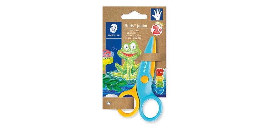 Staedtler ciseaux d'enfant Noris Junior, ft 10 cm, droitehandig, inox, jaune/bleu, blister de 1 pièce