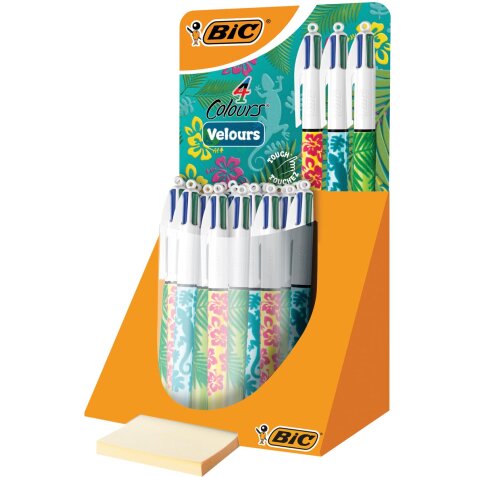 Bic 4 Colours Velours stylo bille 4 couleurs, moyen, 4 couleurs d'encre classique, présentoir de 30 pièce