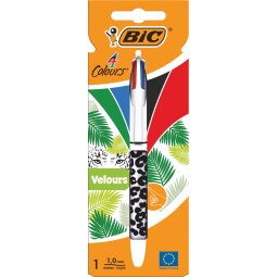 Bic 4 Colours Velours stylo bille 4 couleurs, moyen, 4 couleurs d'encre classique, motifs différents, sou