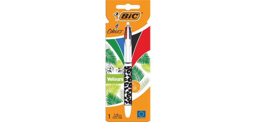 Bic 4 Colours Velours ballpoint pen, 4 colours, medium, 4 classic ink colours, different patterns