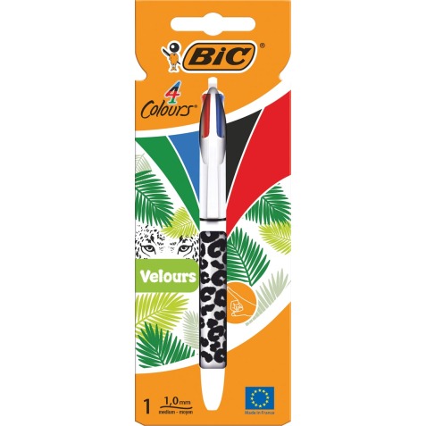 Bic Colours Velours 4-kleurenbalpen, medium, klassieke inktkleuren, verschillende motieven, op blister