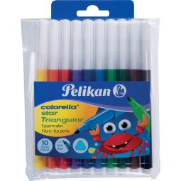 Pelikan feutre Colorella Star triangulaire, étui de 10 pièces en couleurs assorties