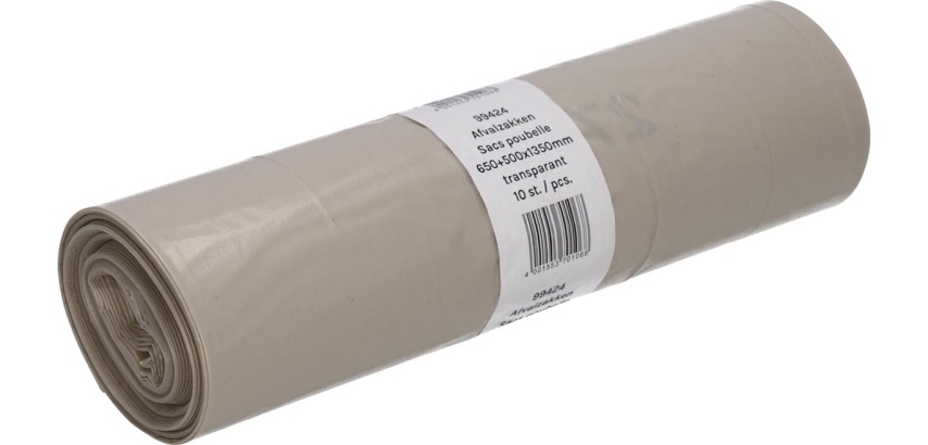 Deiss garbage bag, ft 65 + 50 x 135 cm, transparent, LDPE, roll of 10 pieces