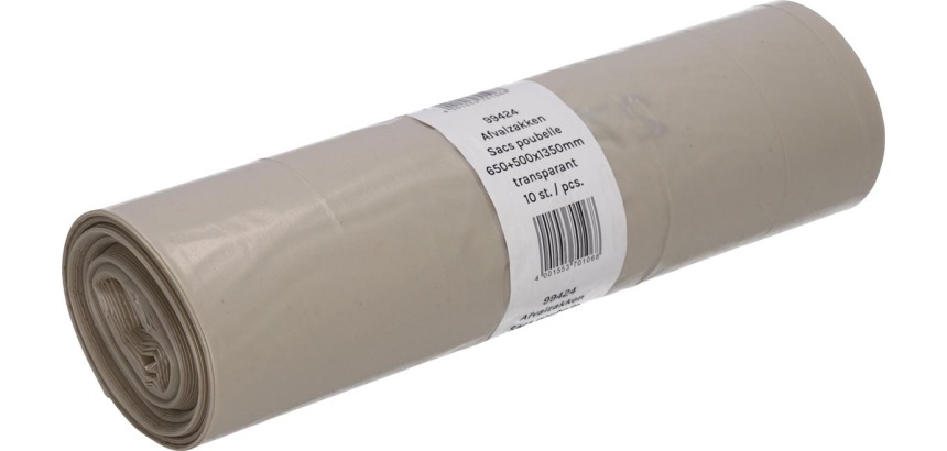 Deiss vuilniszak, ft 65 + 50 x 135 cm, transparant, LDPE, rol van 10 stuks