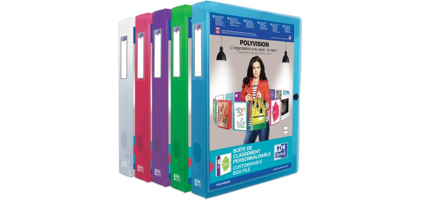 OXFORD Polyvision boîte de classement personnalisable, format A4, en PP, dos de 4 cm, couleurs assorties