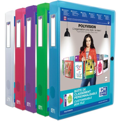 OXFORD Polyvision personaliseerbare elastobox, formaat A4, uit PP, rug van 4 cm, geassorteerde kleuren