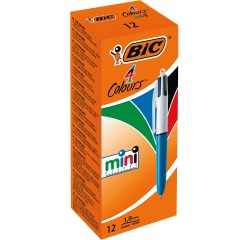 Bic 4 Colours Mini stylo bille 4 couleurs, moyen, 4 couleurs d'encre classique, corps bleu