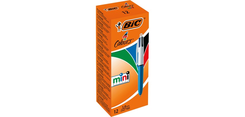 Bic 4 Colours Mini stylo bille 4 couleurs, moyen, 4 couleurs d'encre classique, corps bleu