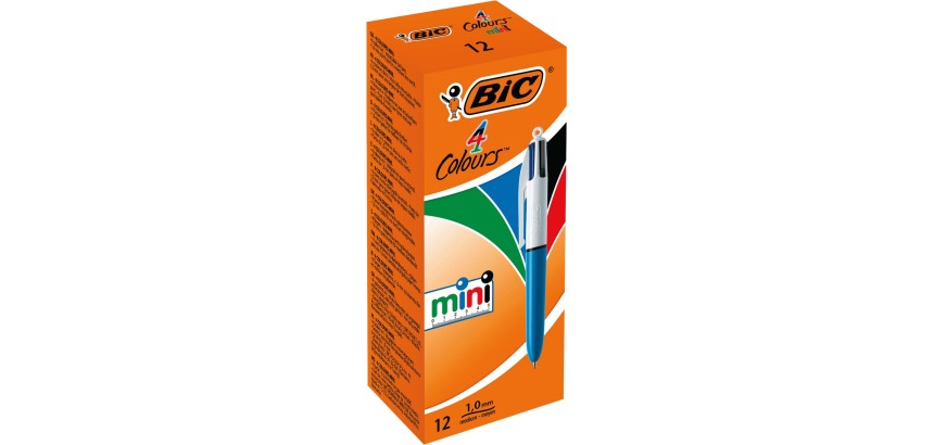Bic Colours Mini 4-kleurenbalpen, medium, klassieke inktkleuren, lichaam blauw