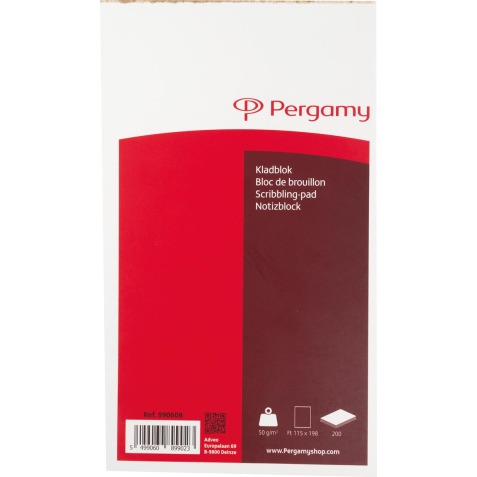 Pergamy bloc de brouillon, ft 11,5 x 19,8 cm, 200 feuilles, uni