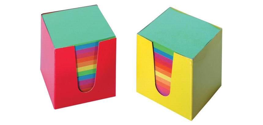 Cardboard memo cube, assorted color sheets
