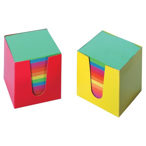 Cube-mémo en carton, feuillets en couleurs assorties