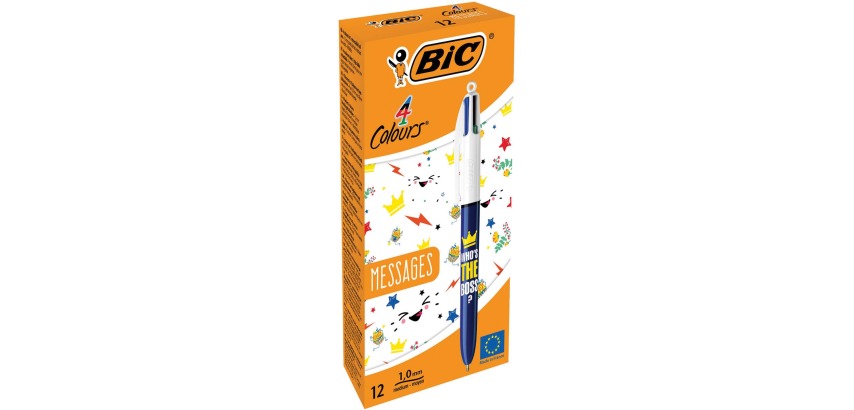 Bic 4 Colours Messages stylo bille 4 couleurs, moyen, 4 couleurs d'encre classique, boîte de 12 pièces