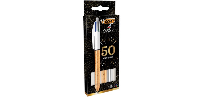 Bic Colours Frozen + Shine 4-kleurenbalpen, medium, klassieke inktkleuren, blister van 3 stuks